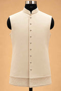 Ivory Textured Indo-Western Suit Set for Men | Wedding & Groom Wear