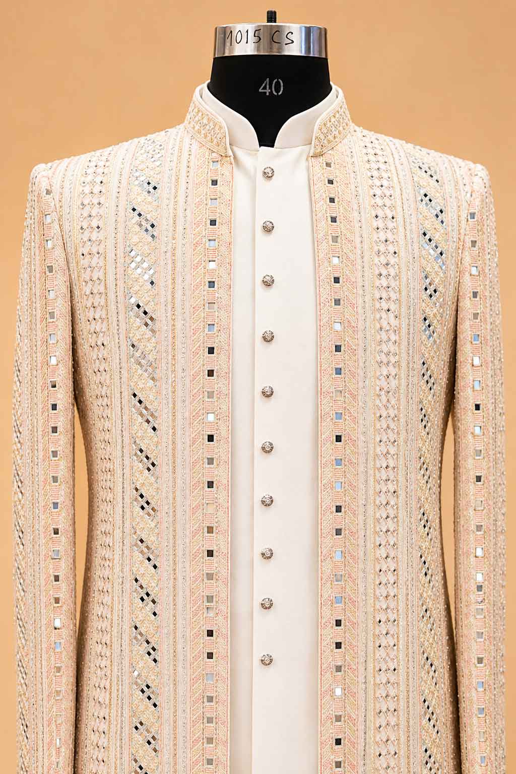 Ivory Pastel Gold Embellished Indo-Western Suit Set for Men | Wedding Wear