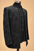 Black Textured Indo-Western Suit Set for Men | Wedding & Reception Wear
