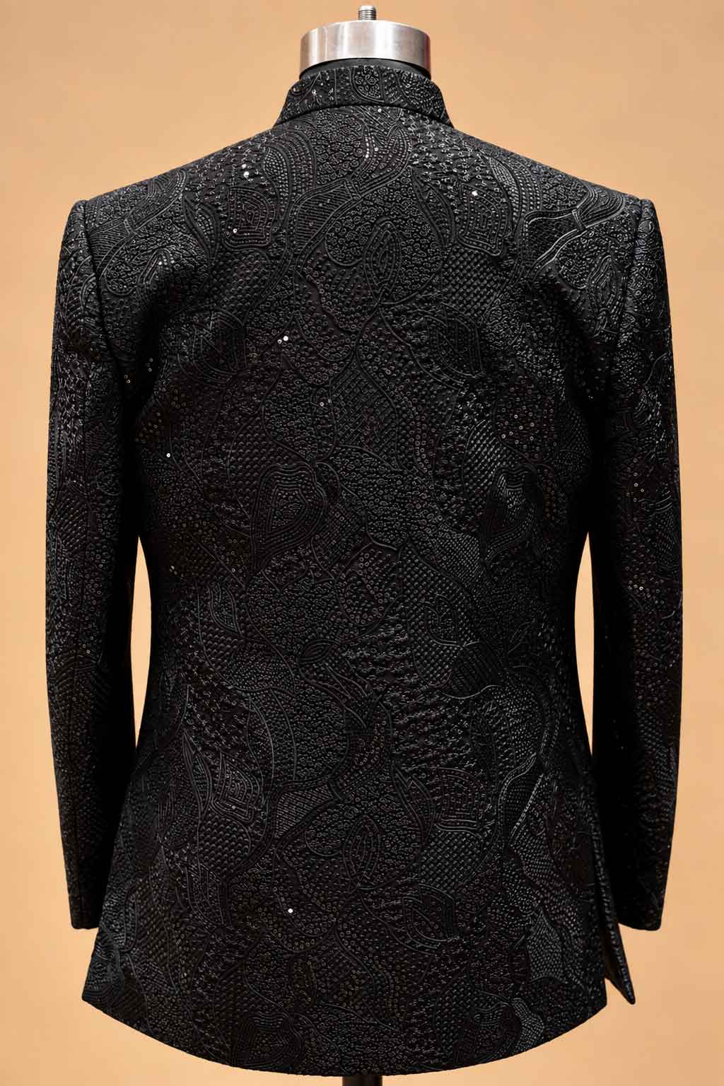 Black Textured Indo-Western Suit Set for Men | Wedding & Reception Wear