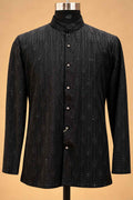 Black Textured Indo-Western Suit Set for Men | Wedding & Reception Wear