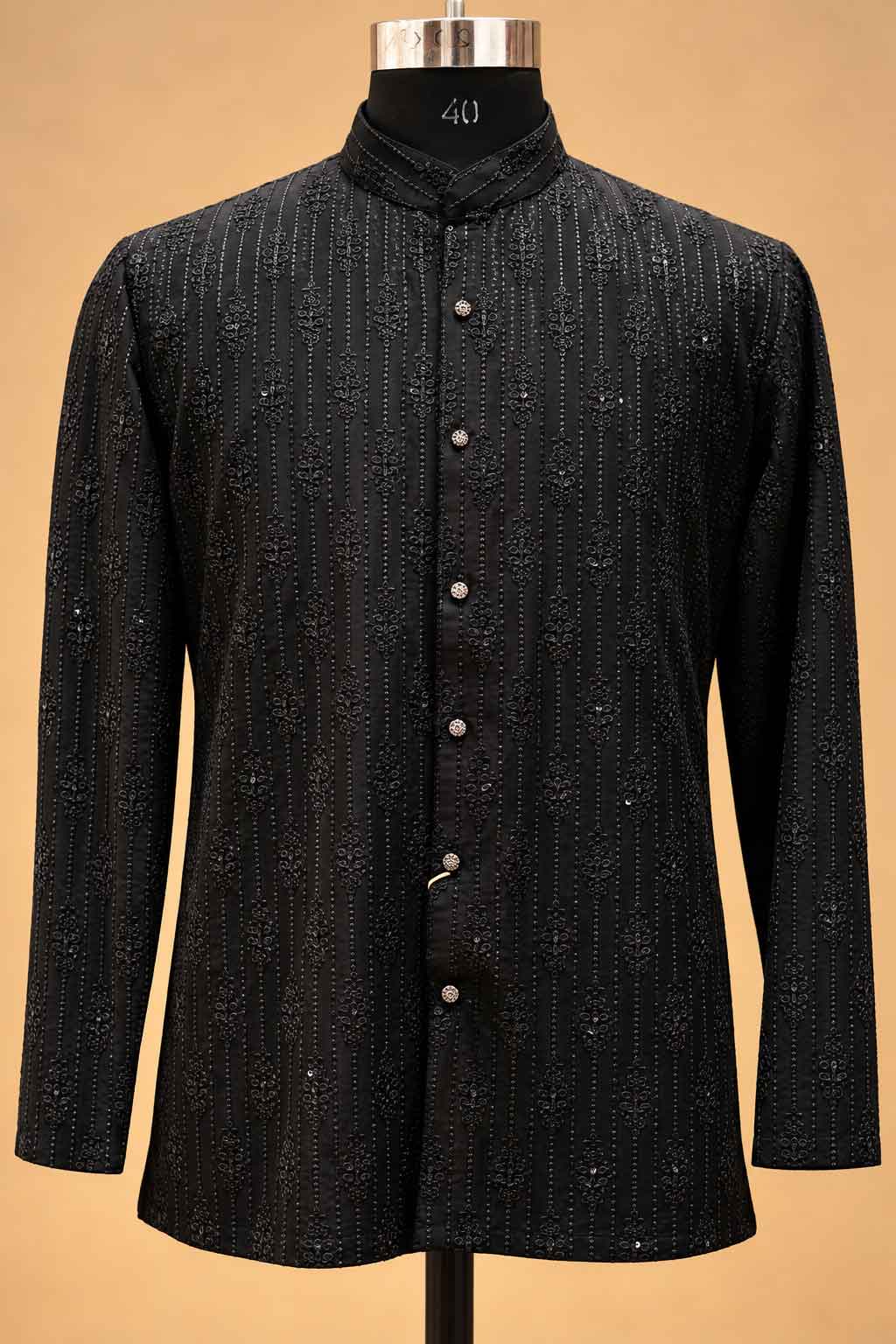 Black Textured Indo-Western Suit Set for Men | Wedding & Reception Wear