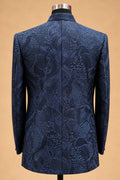Navy Blue Textured Indo-Western Suit Set for Men | Wedding & Reception Wear
