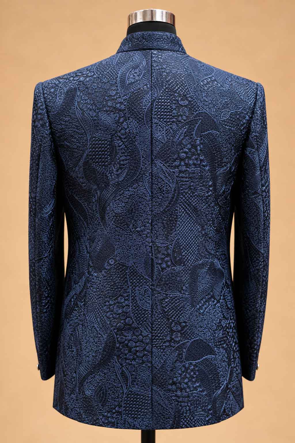 Navy Blue Textured Indo-Western Suit Set for Men | Wedding & Reception Wear