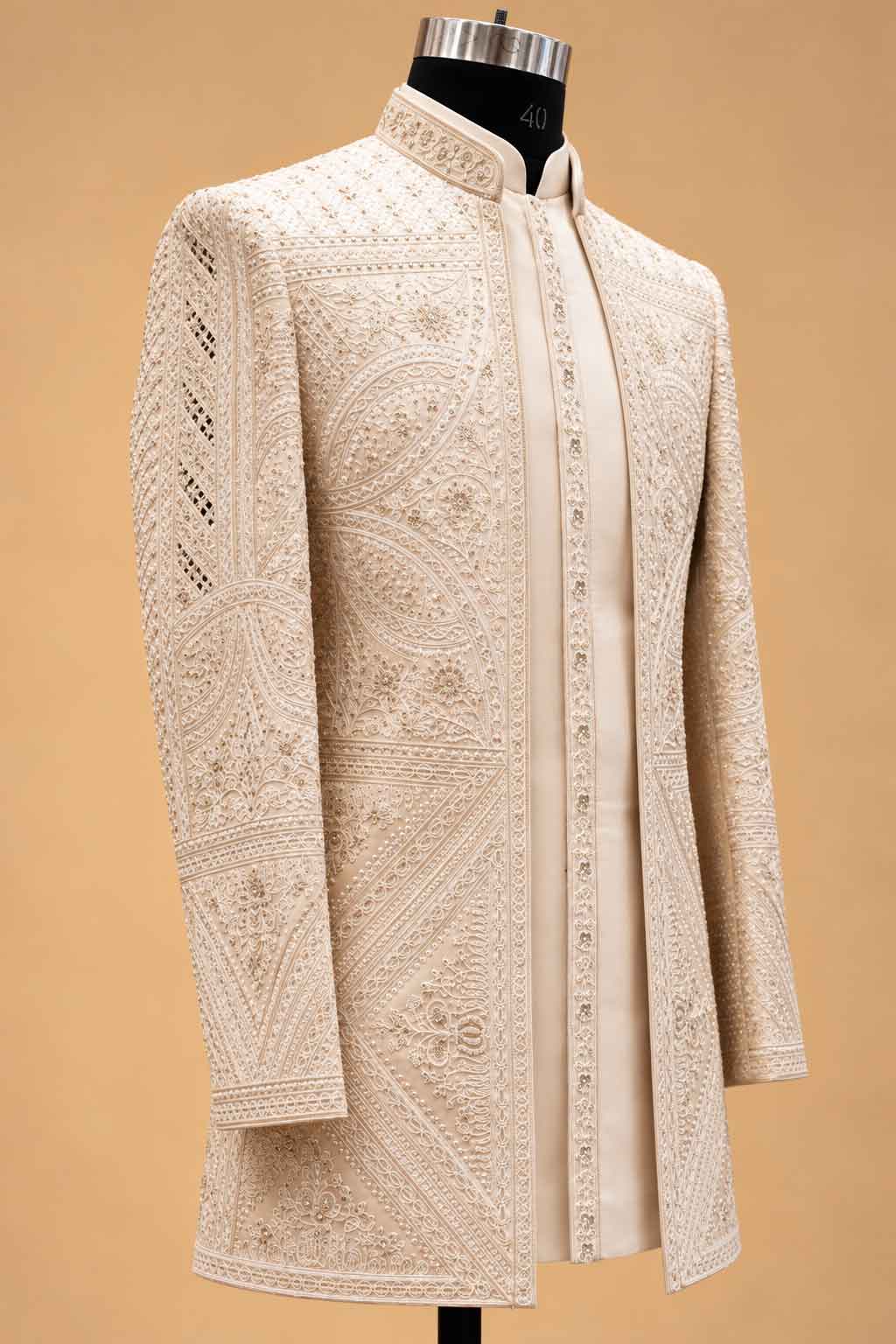 Ivory Embroidered Sherwani Set for Men | Groom & Wedding Wear