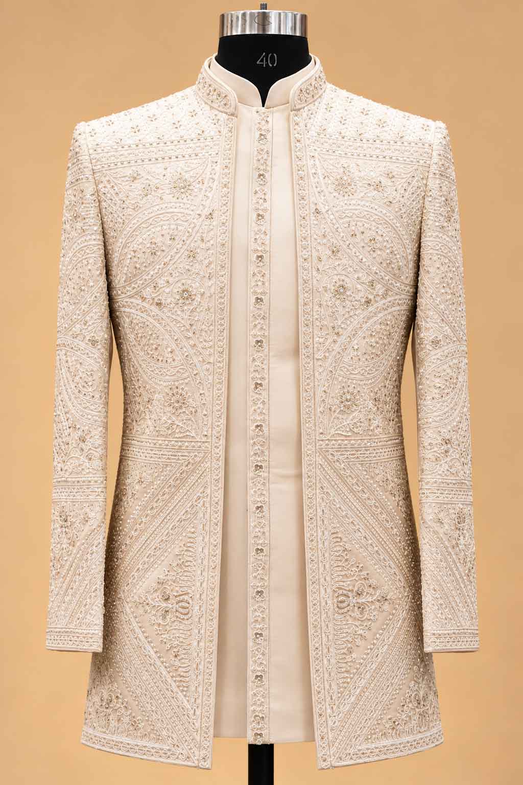 Ivory Embroidered Sherwani Set for Men | Groom & Wedding Wear