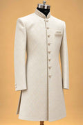 Ivory Textured Sherwani for Men with Draped Dhoti – product image 3