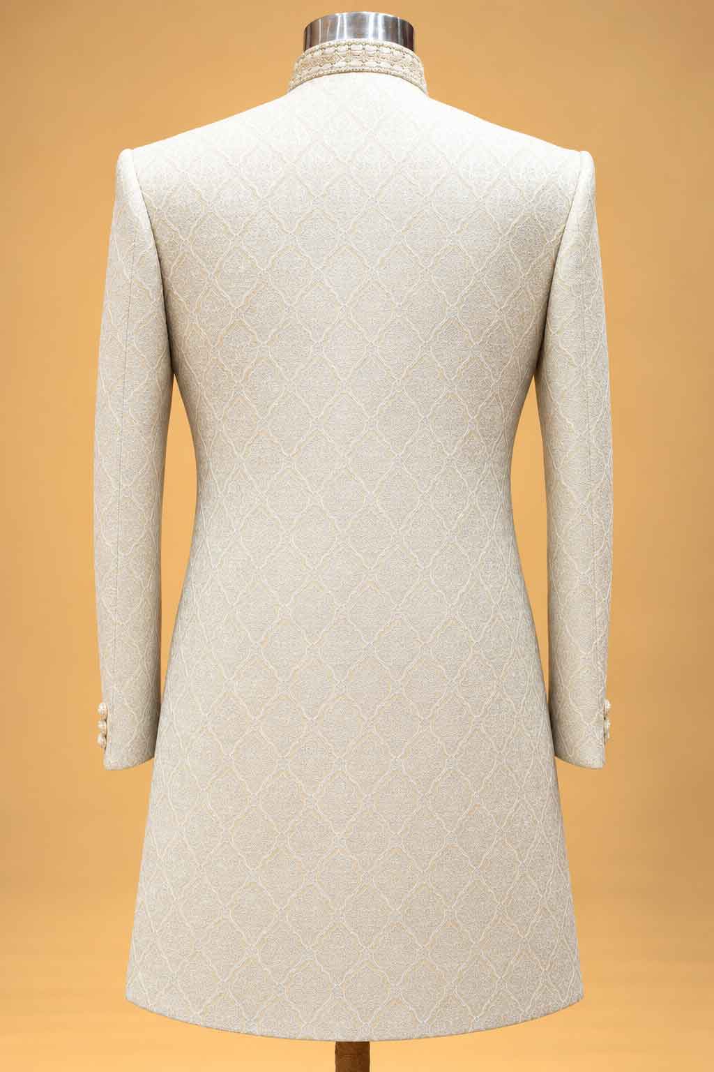 Ivory Textured Sherwani for Men with Draped Dhoti – product image 5