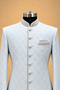 Aqua Textured Sherwani for Men with Ivory Trousers – product image 2