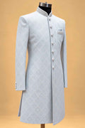 Aqua Textured Sherwani for Men with Ivory Trousers – product image 3