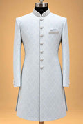 Aqua Textured Sherwani for Men with Ivory Trousers – product image 4