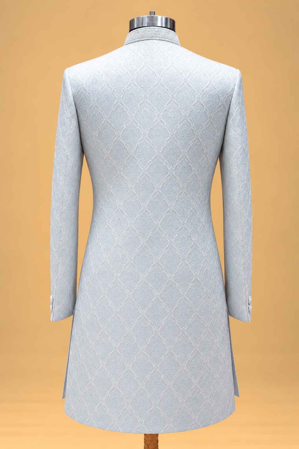 Aqua Textured Sherwani for Men with Ivory Trousers – product image 5