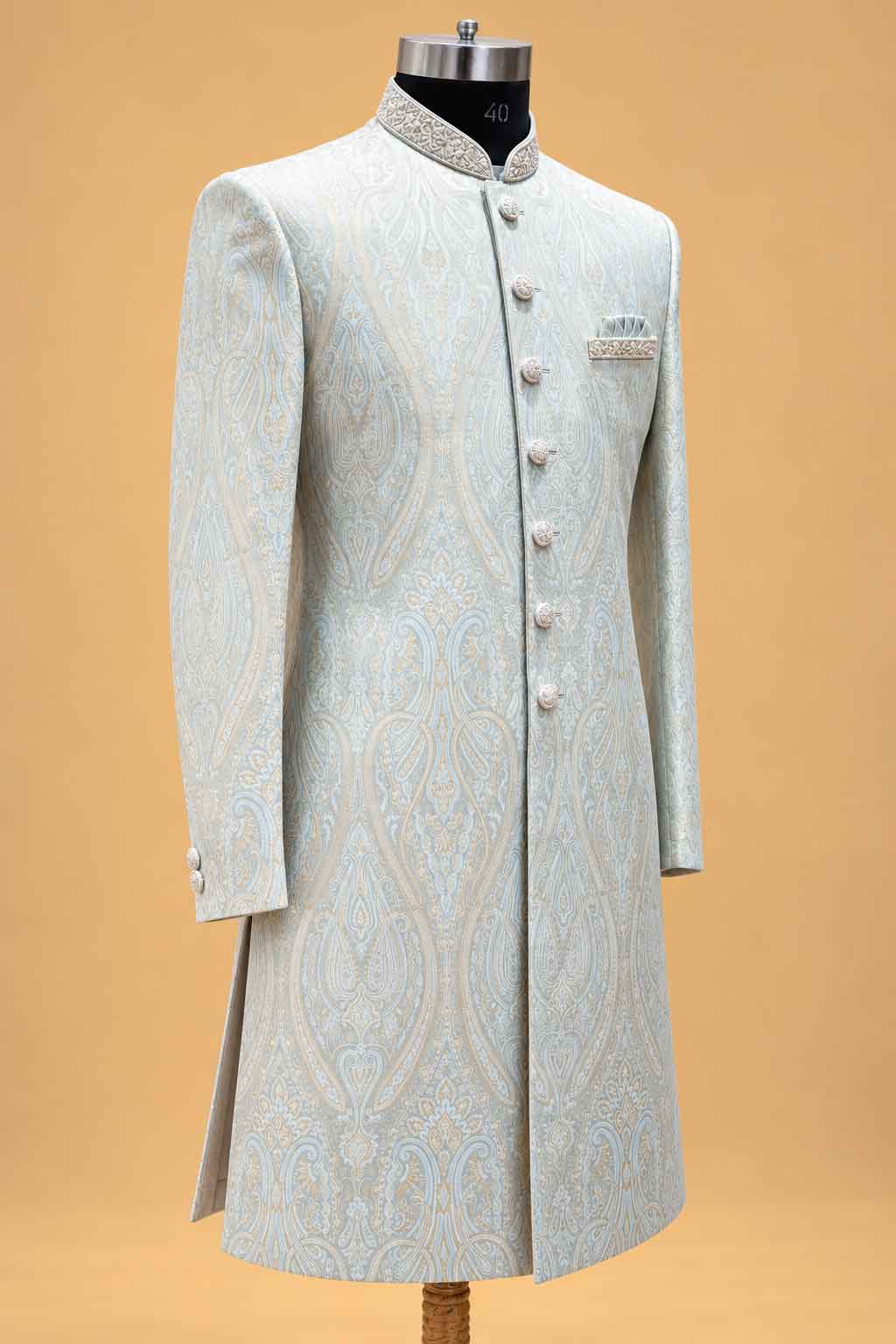 Light Ivory Paisley Sherwani with Dhoti for Men – product image 4