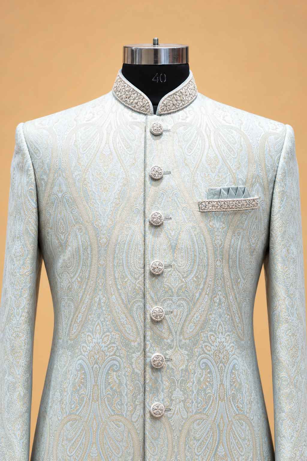 Light Ivory Paisley Sherwani with Dhoti for Men – product image 5