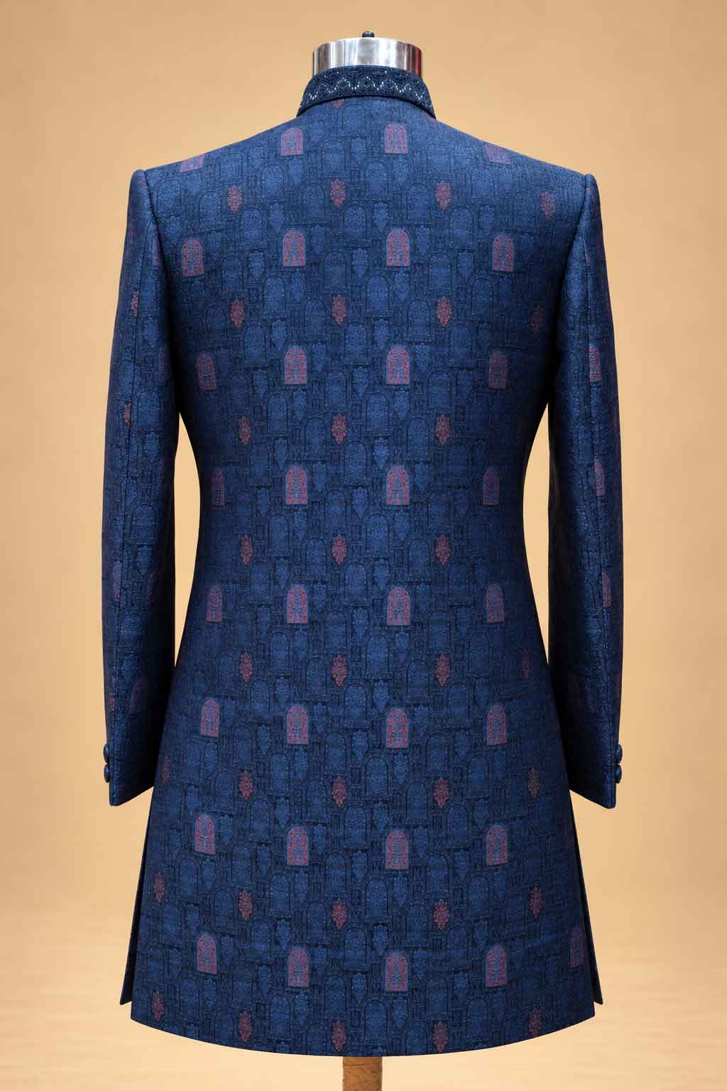 Navy Blue Textured Sherwani with Ivory Dhoti for Men – product image 4