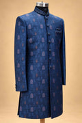 Navy Blue Textured Sherwani with Ivory Dhoti for Men – product image 5