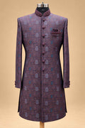 Plum Textured Sherwani with Ivory Dhoti for Men – product image 2