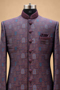 Plum Textured Sherwani with Ivory Dhoti for Men – product image 3