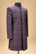 Plum Textured Sherwani with Ivory Dhoti for Men – product image 4