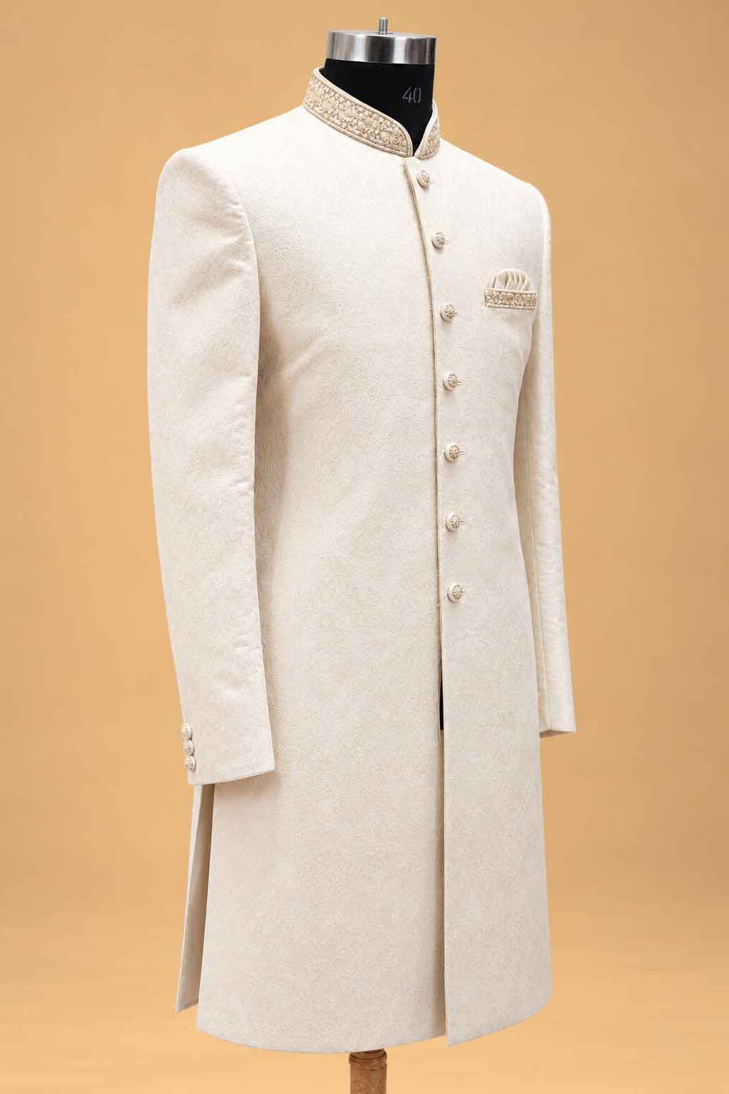Ivory Sherwani for Men with Trousers – product image 3