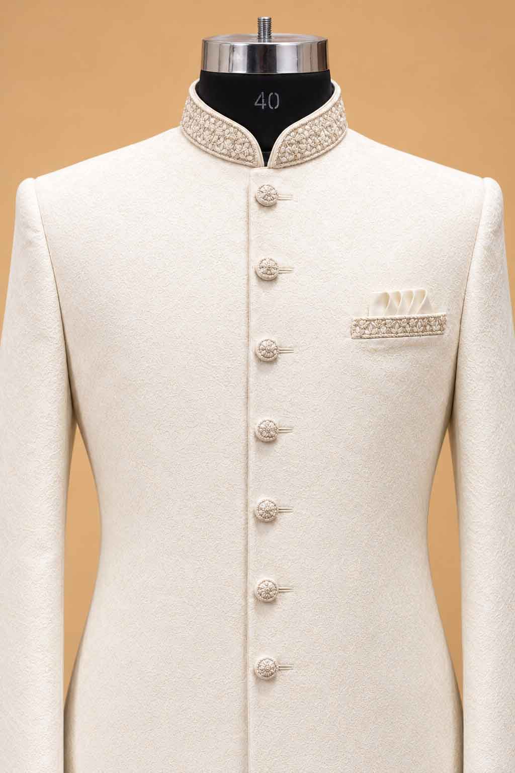 Ivory Sherwani for Men with Trousers – product image 5