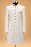 Ivory Textured Sherwani for Men with Trousers – product image 2