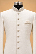 Ivory Textured Sherwani for Men with Trousers – product image 3