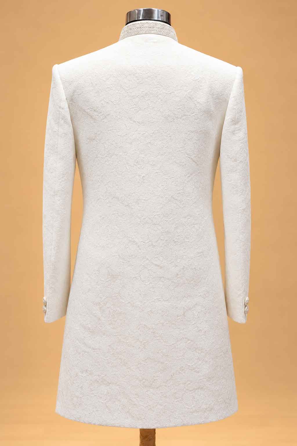 Ivory Textured Sherwani for Men with Trousers – product image 4