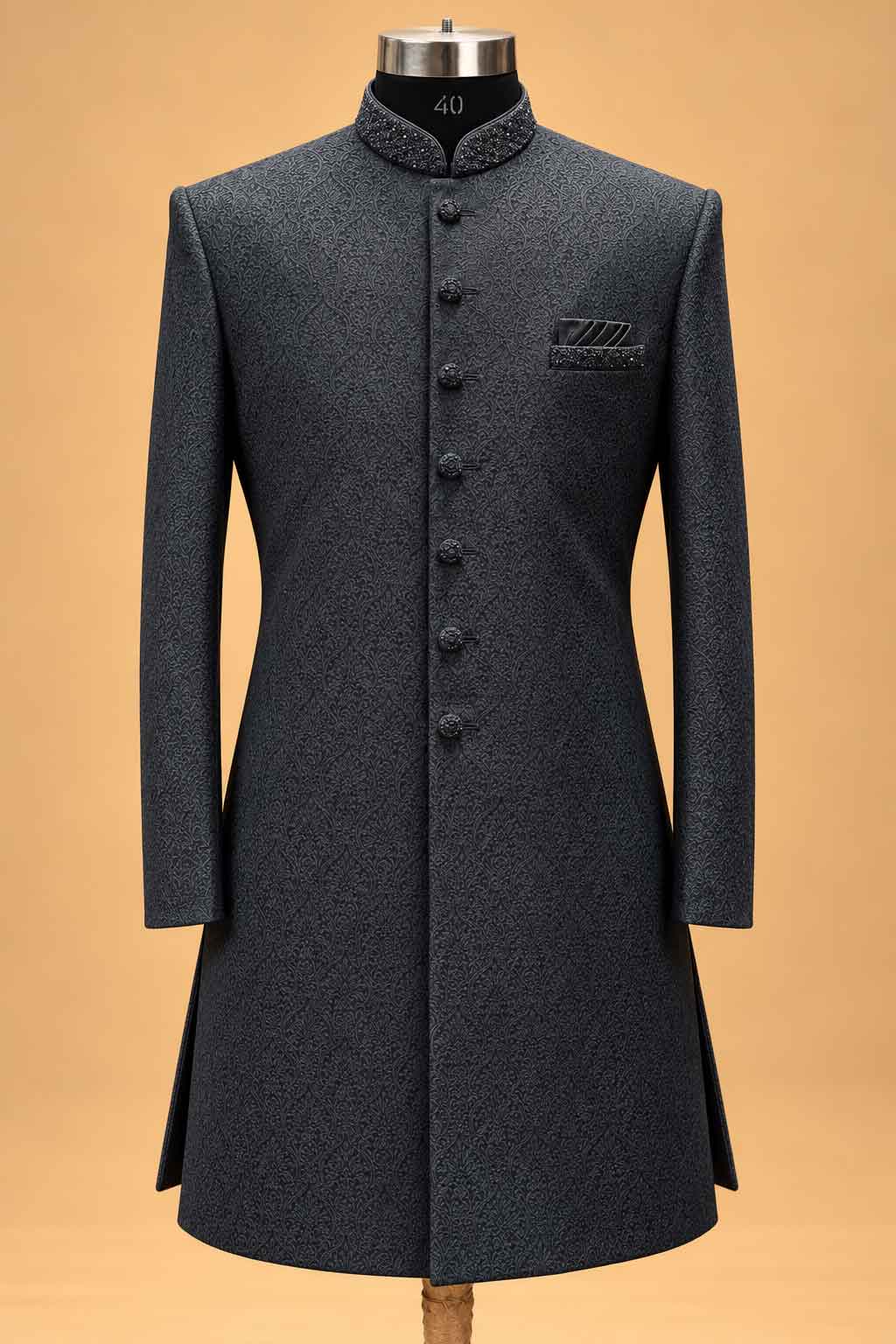Charcoal Black Textured Sherwani for Men – product image 2