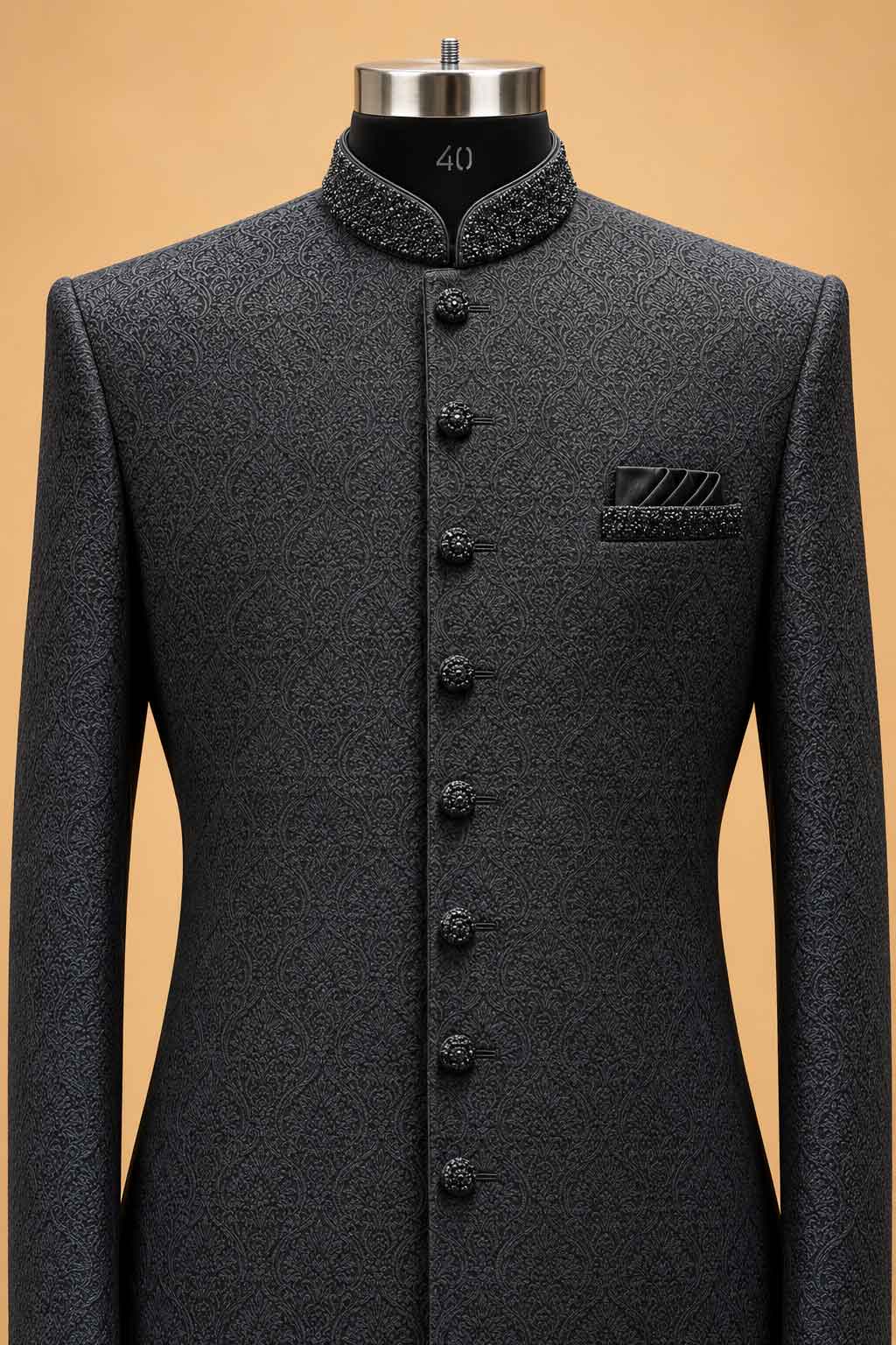 Charcoal Black Textured Sherwani for Men – product image 3