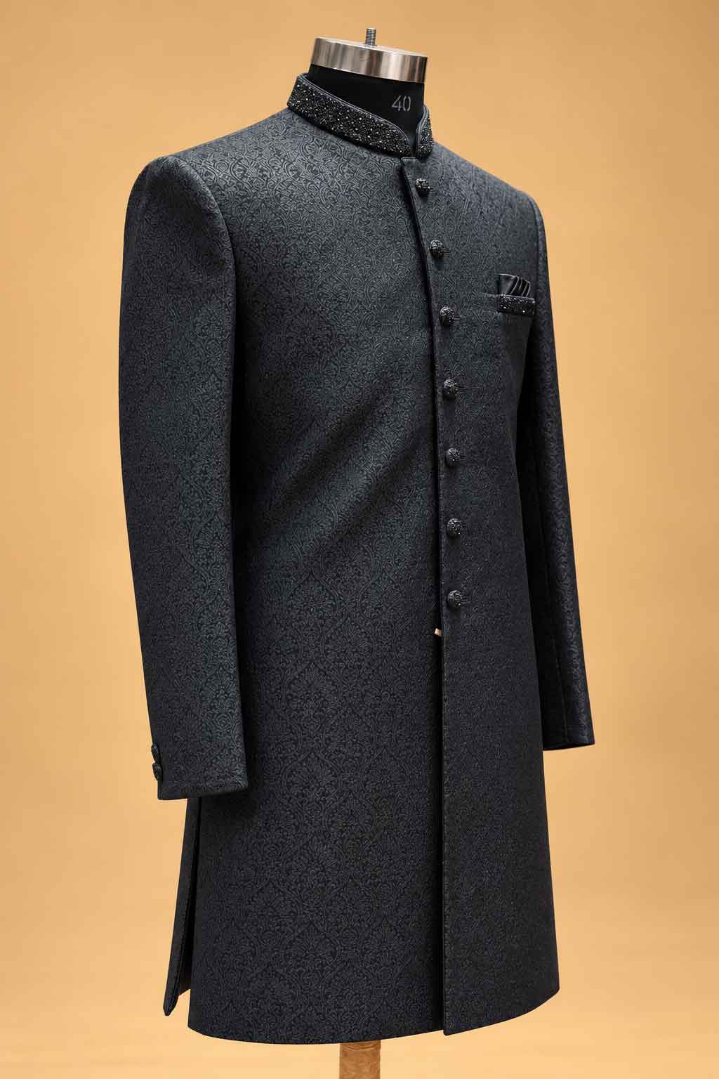 Charcoal Black Textured Sherwani for Men – product image 5