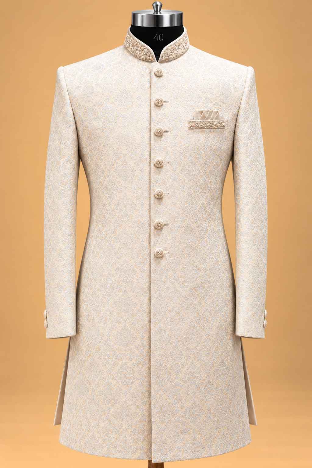 Firozi Textured Sherwani for Men with Trousers – product image 3