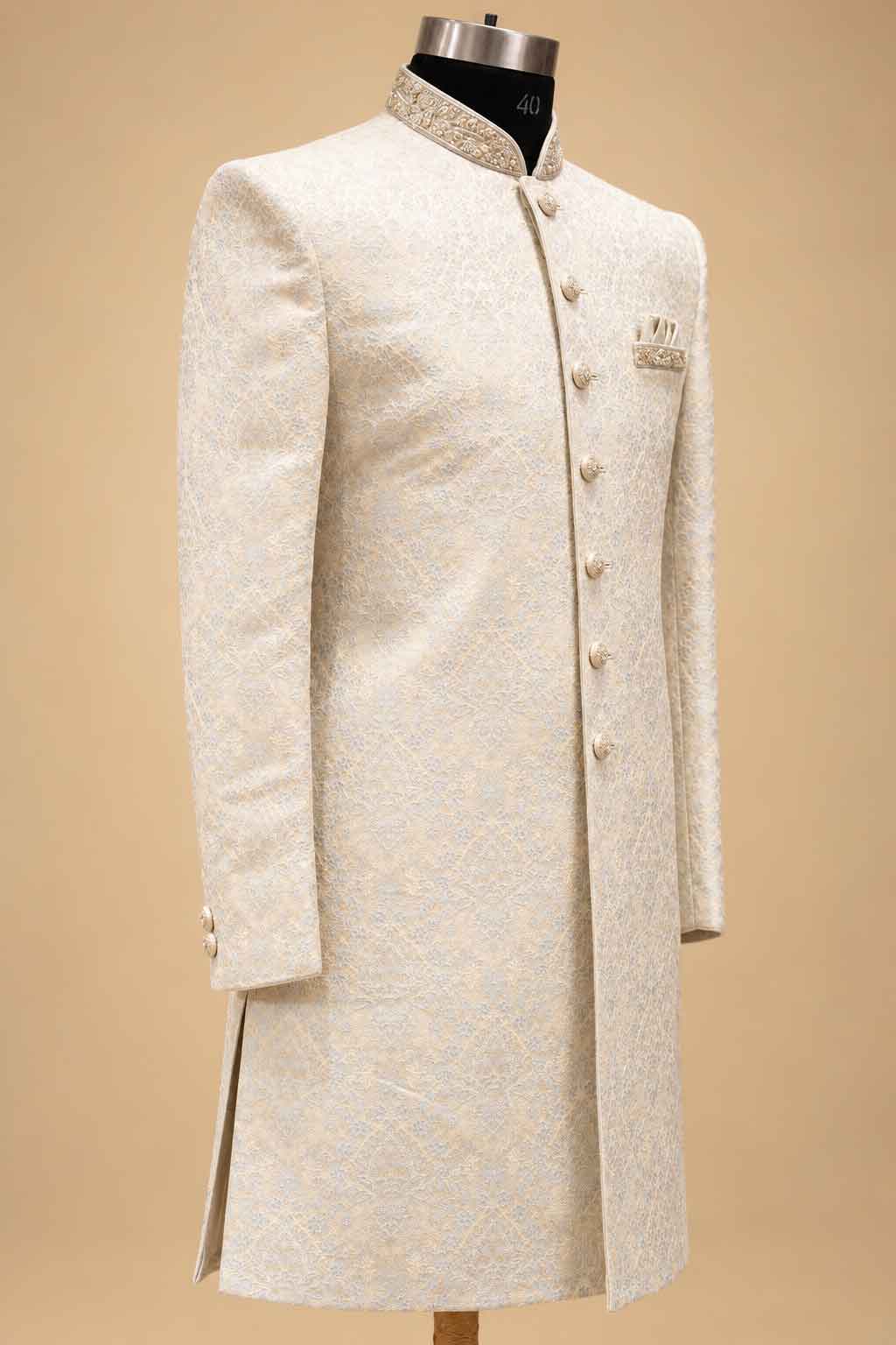 Firozi Textured Sherwani for Men with Trousers – product image 4