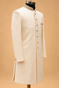 Ivory Textured Sherwani for Men with Trousers – product image 3