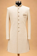 Ivory Textured Sherwani for Men with Trousers – product image 4