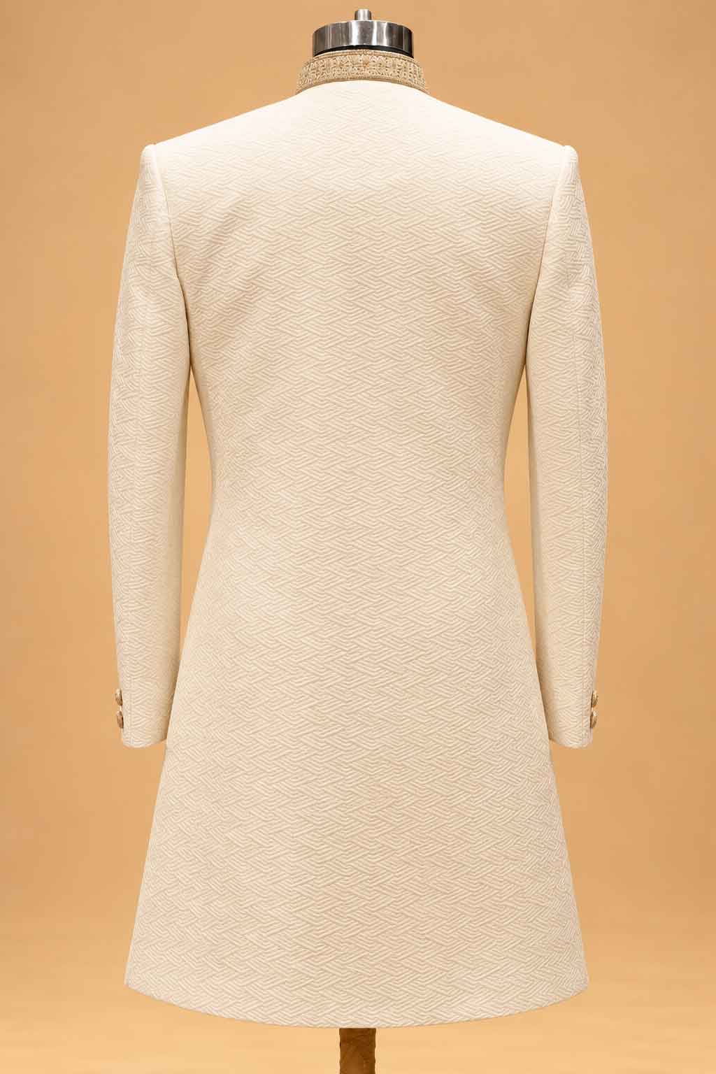 Ivory Textured Sherwani for Men with Trousers – product image 5