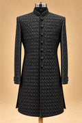 Black Textured Sherwani with Dhoti for Men – product image 2