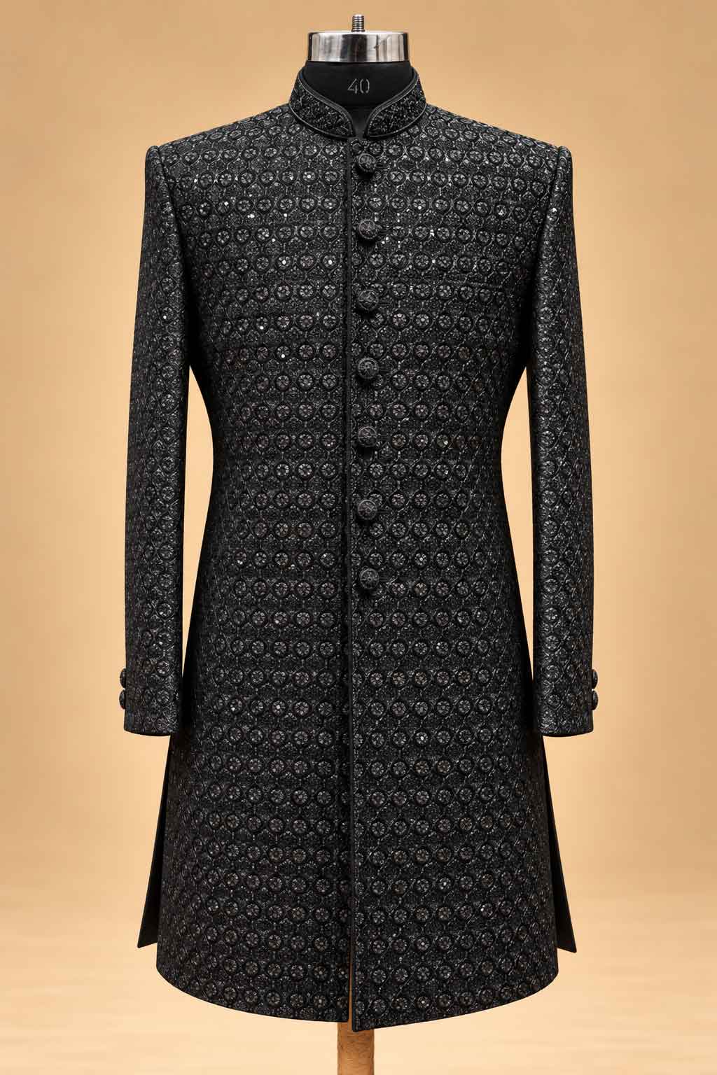 Black Textured Sherwani with Dhoti for Men – product image 2