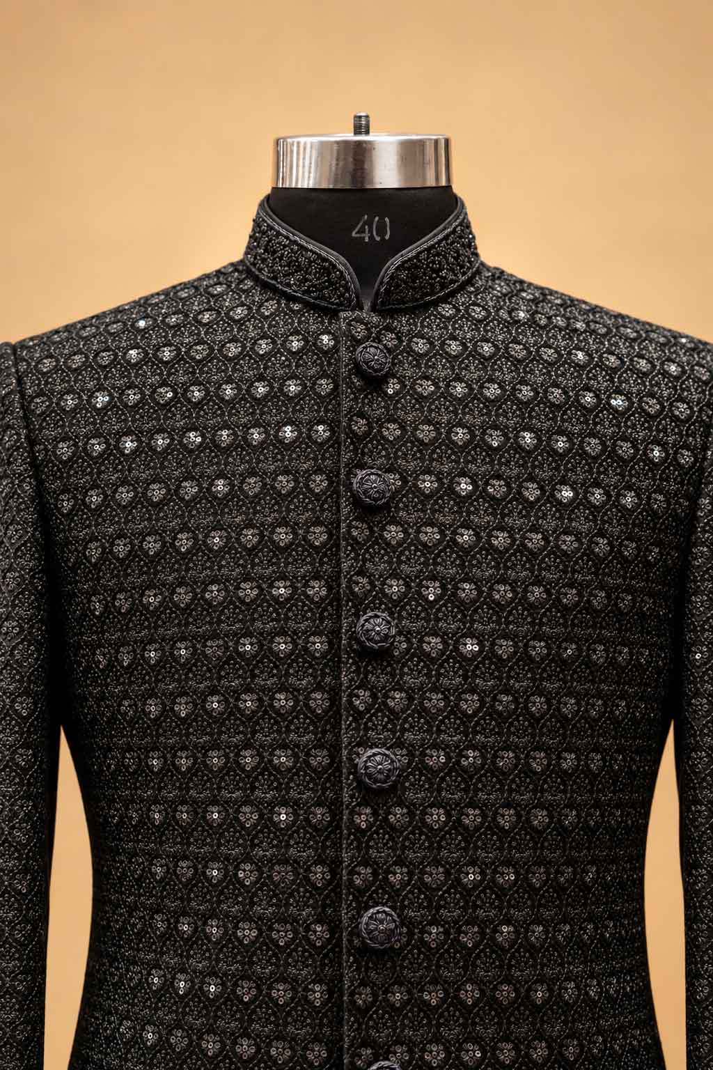 Black Textured Sherwani with Dhoti for Men – product image 3