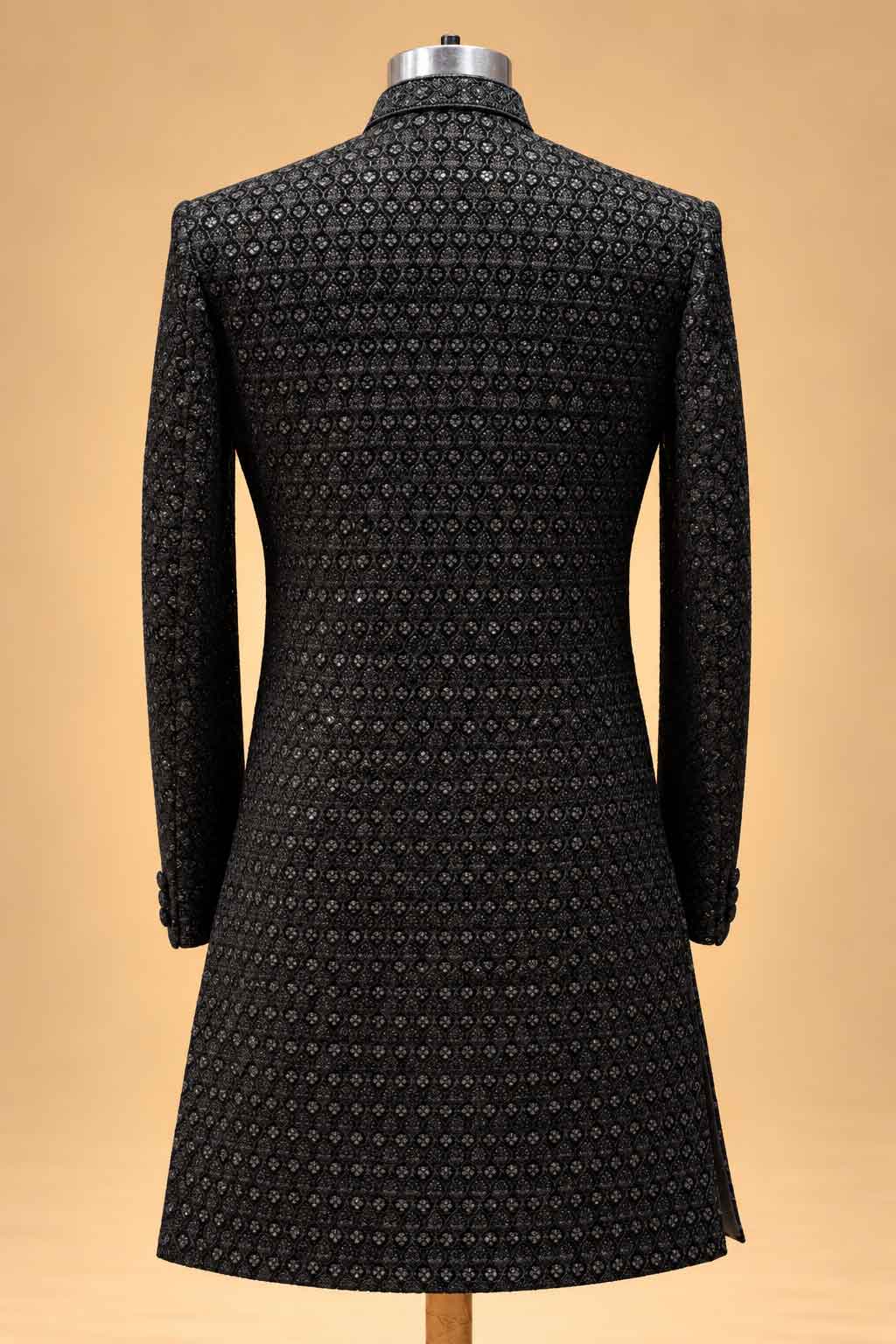 Black Textured Sherwani with Dhoti for Men – product image 5