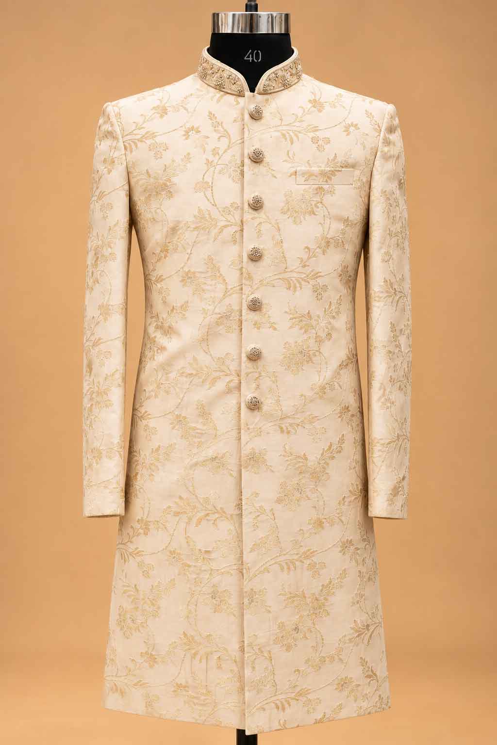Cream floral sherwani set for men – product image 2