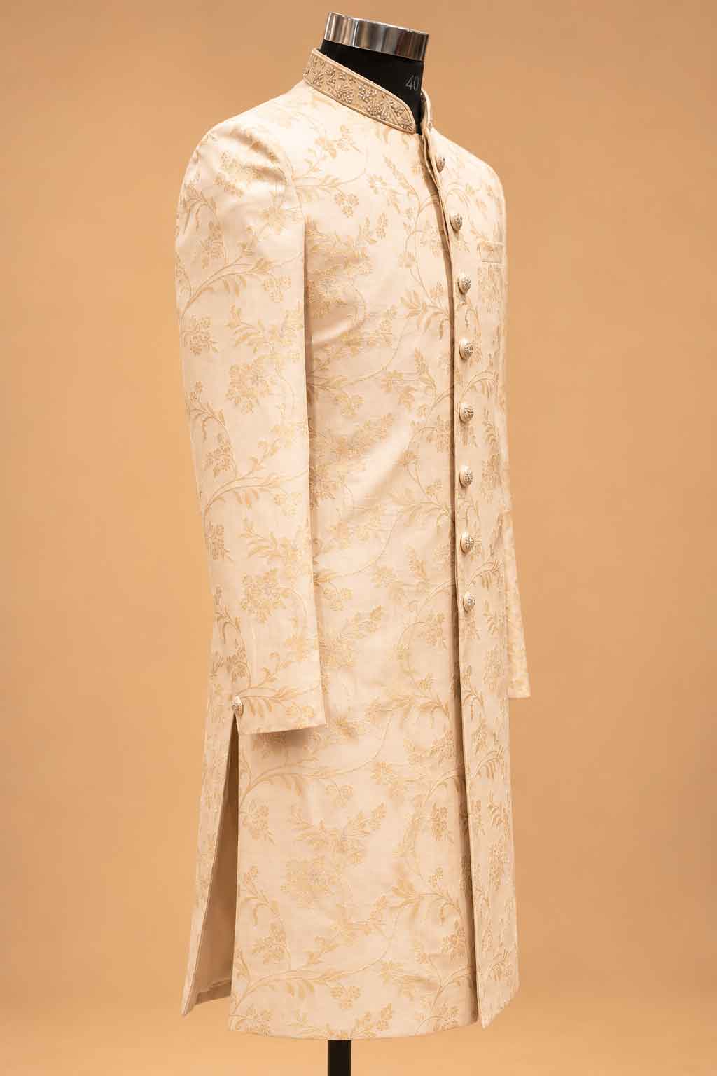 Cream floral sherwani set for men – product image 3