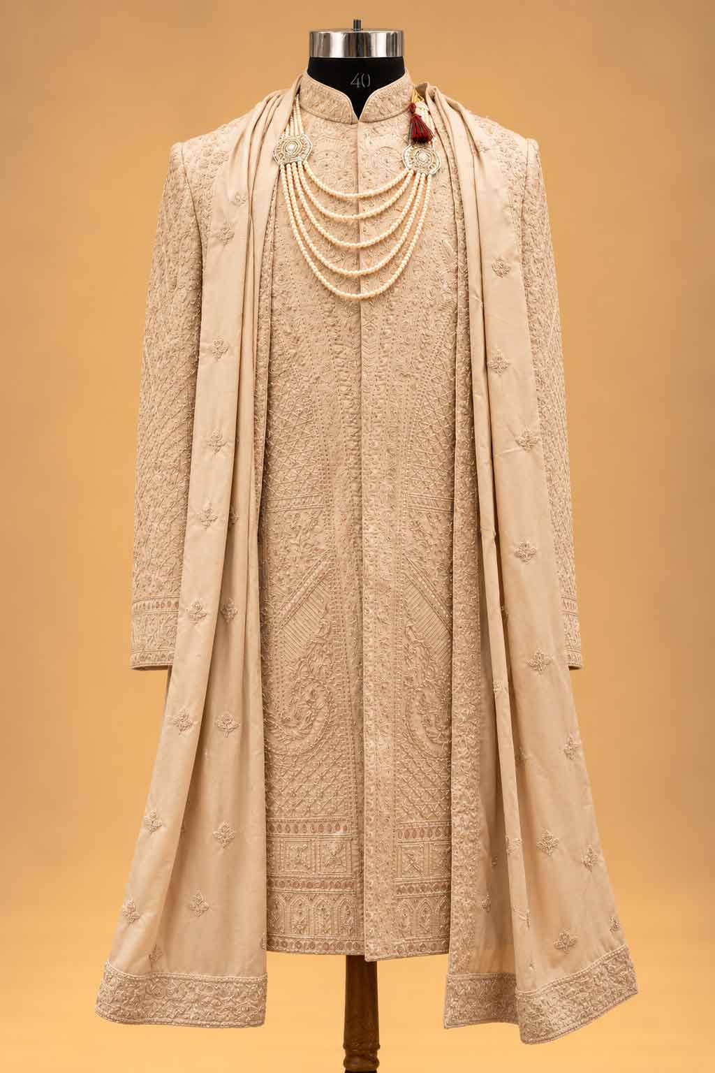 Royal Beige Gold sherwani for men – product view 2