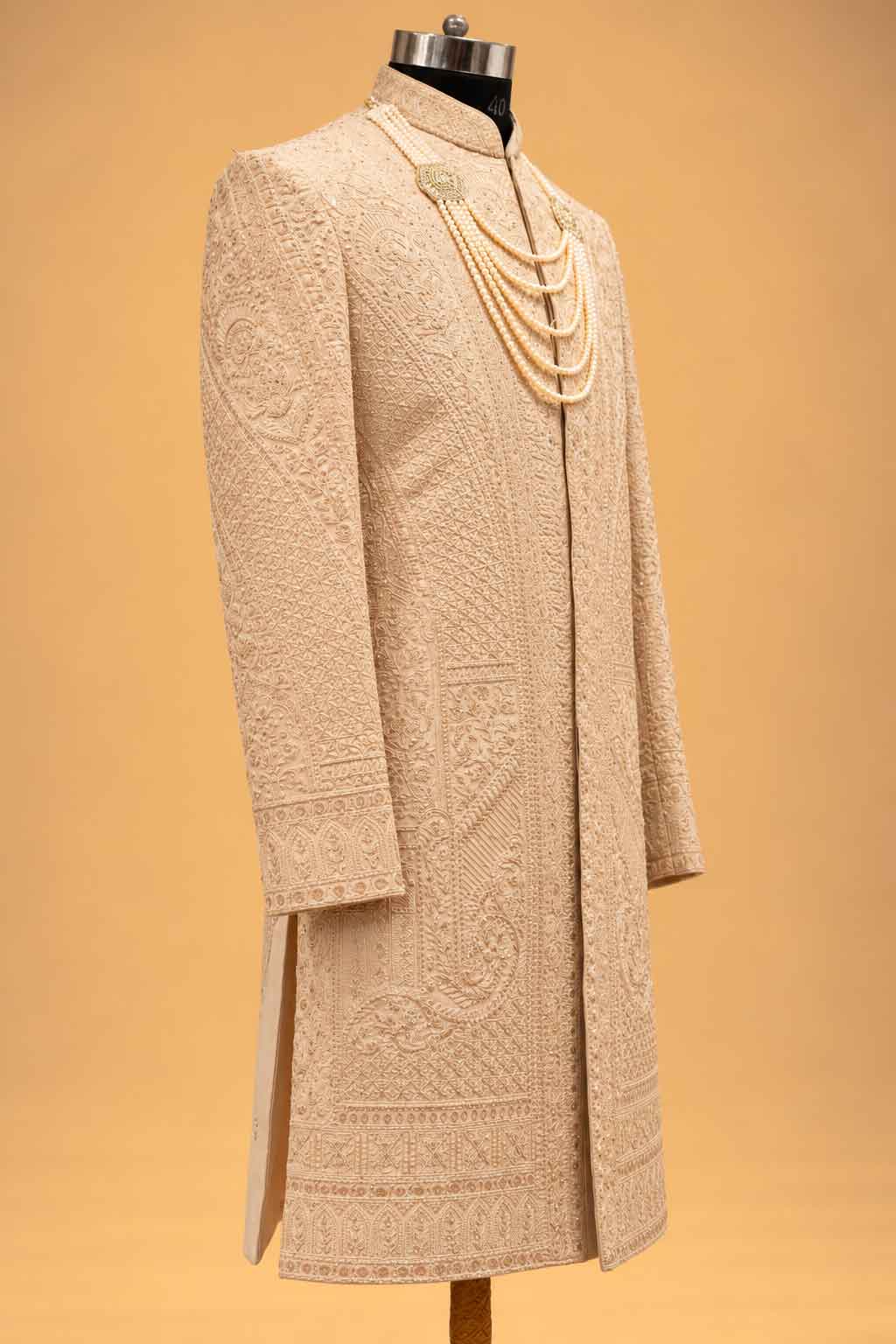 Royal Beige Gold sherwani for men – product view 3