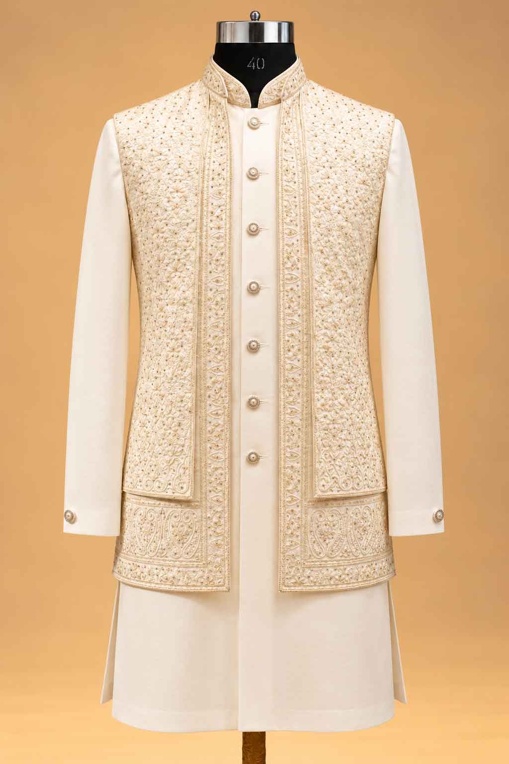 Ivory and Gold nehru jacket set for men – product view 2