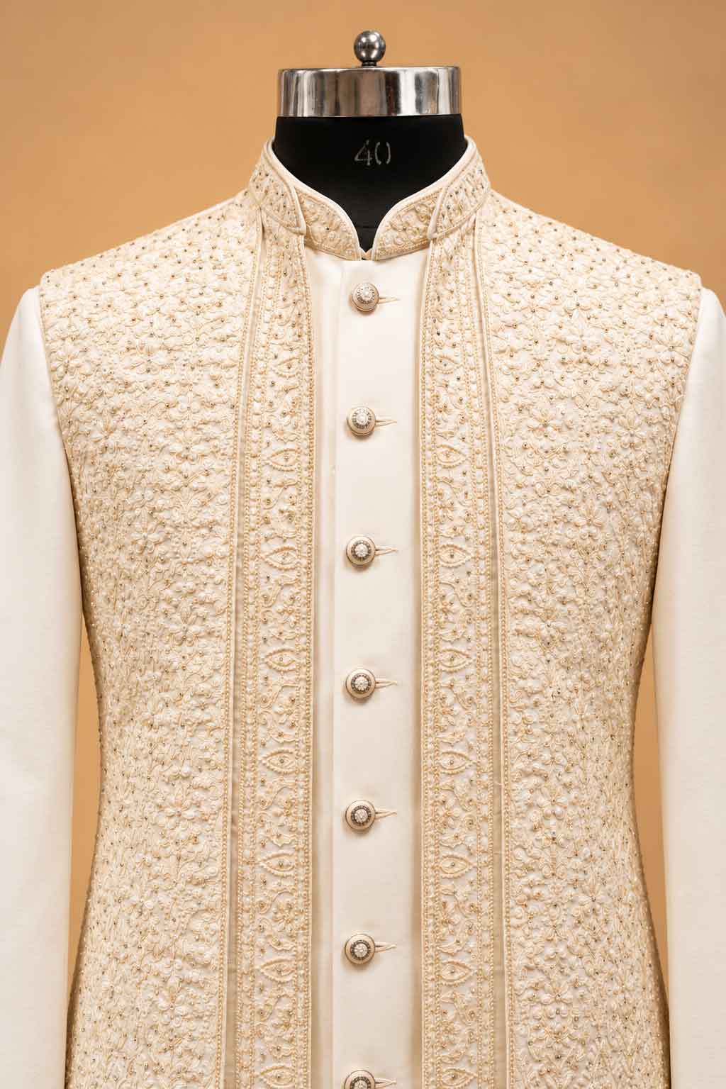 Ivory and Gold nehru jacket set for men – product view 3