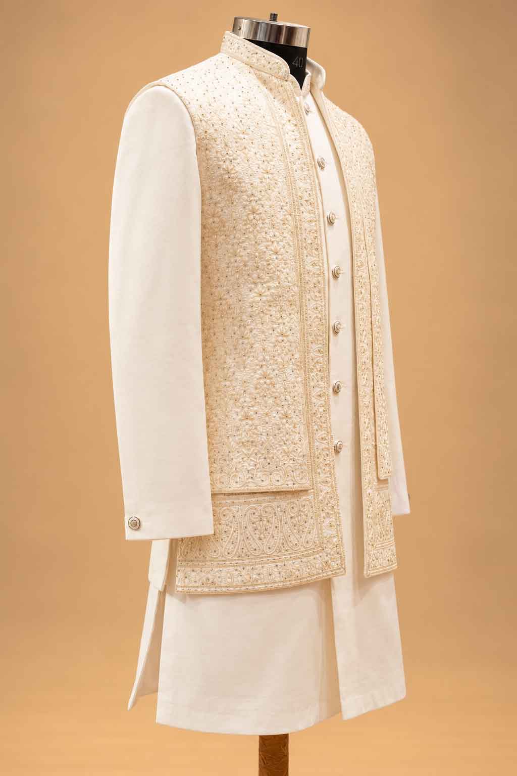 Ivory and Gold nehru jacket set for men – product view 4