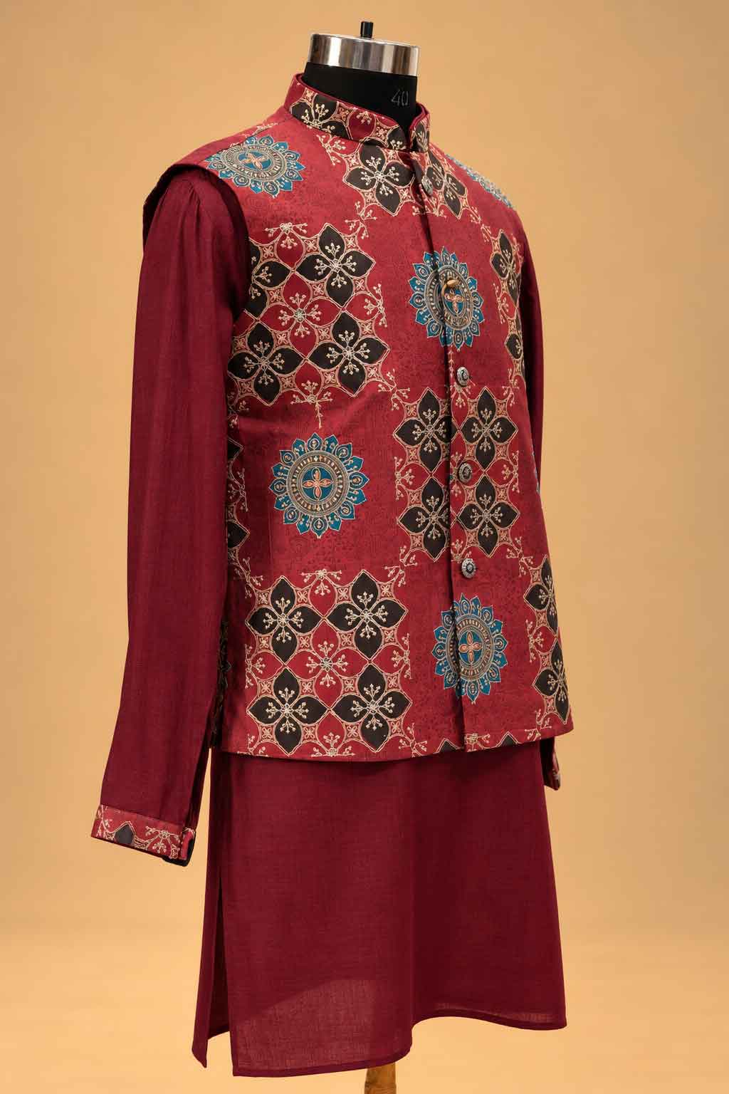 Maroon nehru jacket set for men – product view 4