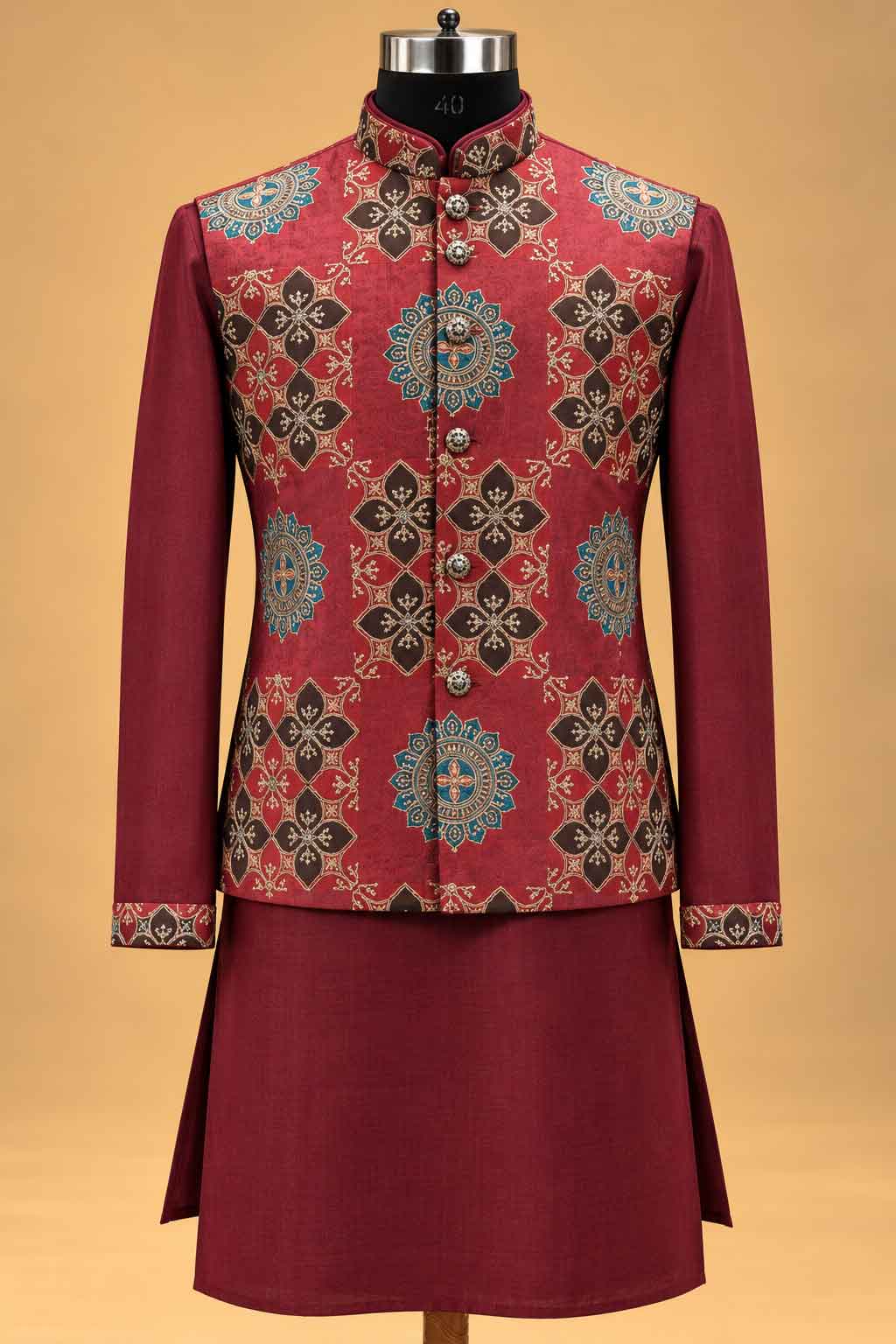 Maroon nehru jacket set for men – product view 7