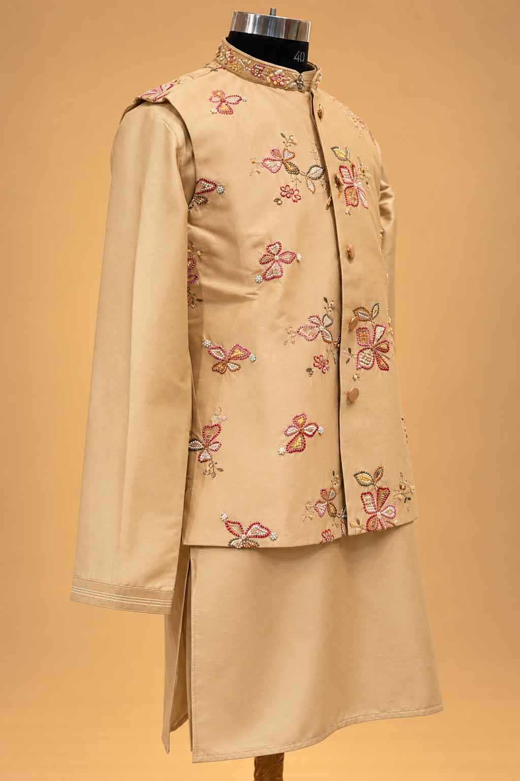 Beige nehru jacket set for men – product view 2